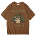 Funny Alligator Alcatraz print on dark brown crew neck short sleeve t-shirt for women - Coffee