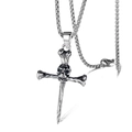 Silver skull on bone cross pendant in punk style, made of durable titanium steel - Bone Skull Cross
