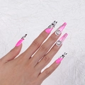 Lange Coffin-Nägel zum Aufkleben in Pink mit Leopardenmuster und luxuriösen Strasssteinen - Rose Pink Leopard Strass Stil Mit Kleber (CBLCY-495)
