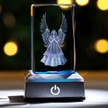 3D laser engraved crystal angel figurine with glowing LED base and warm bokeh background - Angel / 5x5x8CM