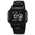 Matte black square digital sports watch with date display and WR50M water resistance - Black Black Dial