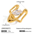 Anillo de acero inoxidable dorado con circón de corte marquesa y diseño de doble aro - Estilo Marquesa Estilizada Hueca (JDR0306072) / Dorado