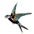 Exquisite swallow bird brooch with blue and green enamel gradient in gold-tone plating - Enamel Side Flying Swallow / Blue