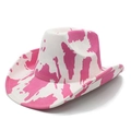 Pink cow print faux suede cowboy hat with wide brim and western style stitching - M (56-58cm) / Rose Red Cow Print