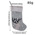Grijze kerstsok met hertenkop patroon en afmetingen van 45,5 cm lengte weergegeven - Grijs
