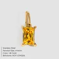 14K gold plated stainless steel pendant with rectangular yellow zircon stone - November Light Yellow / Gold