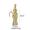 Golden Santa Muerte pendant with micro-inlaid colorful zircons, size 3.5cm by 1.5cm - 【D2022JB】Grim Reaper White Zircon