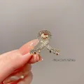 Mini golden bow hair claw clip with clear rhinestones for high ponytail styling, 2.7cm - 3# Small Rhinestone Clip - 3cm