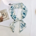 Navy blue wave pattern Twilly silk scarf with letter N detail used as bag accessory - Style N (Blue/White Wave Elegant)