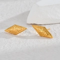 Elegant geometric gold rhombus stud earrings with embossed star pattern for women - Large Rhombus Star Pattern (OLBE889-da)