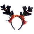 Black reindeer antler headband with colorful bells and brown fur detail for Christmas - Black Antler with Beads