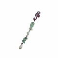 Detail of colorful alloy coil hair jewelry featuring natural green stone pendants - Green Short 1pc 14#