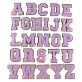 Purple chenille letter patches with gold glitter edges for clothing customization - 8cm / Set of 26 Letters / Purple