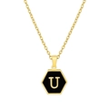 Collar de acero dorado con colgante hexagonal de esmalte negro y la letra U dorada - Con cadena / Negro U