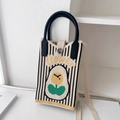 Mini striped knit phone bag with yellow flower embroidery and black handles - Tulip Pattern Black Yellow