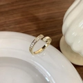 Adjustable golden open ring with butterfly heart enamel and square crystals on ceramic - Gold Diamond Open (J3655)