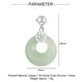 Detail of silver clover pendant with green glass, zircon stone and Chinese blessing symbol - Ye013-1