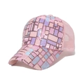 Atmungsaktive rosa Pailletten-Baseballkappe mit Schachbrettmuster für Damen - 56-60cm Verstellbar / Rosa Lila Blau Patchwork Pailletten Rosa Netz Stil (C)