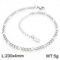 Sleek silver stainless steel NK link anklet with lobster clasp and extension chain - Silver Figaro Chain Style (KJ3750-Z)