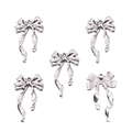 Macro view of five silver alloy bow pendants showing front and textured back details - No. 5 Bowknot-Silver-18*30mm
