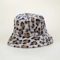 Cappello da pescatore in peluche leopardato invernale caldo in finta pelliccia - Bianco