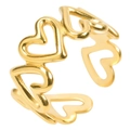 Anillo ajustable de acero inoxidable dorado con corazones calados continuos - Abierto Ajustable / Dorado