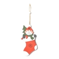 Adorno navideño de madera con muñeco de nieve en calcetín rojo y cuerda - Estilo de Calcetín de Muñeco de Nieve