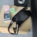 Black macrame woven shoulder bag with long fringe tassels and wooden ring handles - Black (with inner bag)