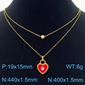Double-layered gold titanium necklace with red heart evil eye pendant on model - 金红(KN283025-TJG)