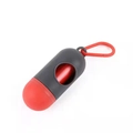 Red and dark gray capsule-shaped dog waste bag dispenser with carabiner clip - Pill Dispenser / Grey Red