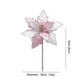 30cm artificial Christmas flower in pink gauze with silver glitter petals and gold stamen - Pink