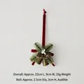 Christmas tree ornament featuring red velvet bow, pine cones and tinkling bronze bells - Vintage Double Bell G