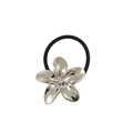 Polished silver alloy frangipani flower hair ring with high elastic black ponytail tie - Flower 5cm / Silver