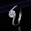 Silver-white halo ring with oval transparent gem and twisted band for women - Platinum Ljz-237 / Adjustable Open