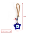 Detailansicht des blauen sternförmigen Evil Eye Anhängers mit Naturseil und Maßen - Großer Blauer Stern-Stil