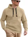 Sudadera beige de punto gofrado para hombre con mangas raglán y bolsillo frontal - S / Caqui