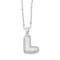 Silver bubble letter L necklace with clear pavé zircon stones on a thin chain - Letter L / Silver
