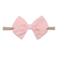 Pink macaron bow nylon headband for baby with textured fabric and high elastic band - Tender Pink (4)