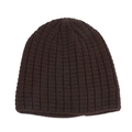 Close-up of deep brown beanie showing dense vertical ribbed knit texture and material detail - Coffee