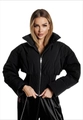 Detail of slim-fit black puffer jacket showing zippered collar and elastic waist hem - S / Black