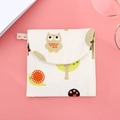 Beige cotton sanitary napkin pouch with cute owl pattern on pink background - Animal