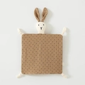 Brown polka dot cotton muslin baby comforter toy with a cute rabbit head design - Polka Dot (Floral Rabbit)