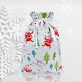 Detail view of festive drawstring gift bag with Santa and snowman motifs for Christmas - 39*51cm White Background Santa