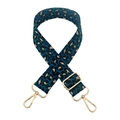 Blue leopard print wide fabric bag strap with golden metal hardware and swivel hooks - Blue Green Leopard Gold Thread + Gold Buckle