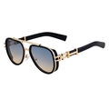 Pilot sunglasses with black frames, gold hollow temples and blue-orange gradient lenses - Shiny Black Gold Frame Blue Orange Gradient Lens