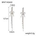 Detailed technical diagram of silver bow earrings with measurements and weight specifications - BP47145AG0 Silver Tassel Bow