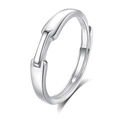 Minimalist S925 sterling silver couple ring with a geometric horsebit buckle design - FDJZ-313-Men's