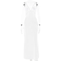 Elegant white satin V-neck maxi dress with spaghetti straps and heart-shaped bodice - S / White