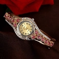 Lupai gold quartz bangle watch for women with red and white rhinestones decoration - Pink