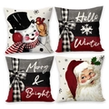 4er-Set Weihnachts-Kissenbezüge mit Schneemann, Weihnachtsmann und Hello Winter-Motiven - Schwarz-Graues Gitter Weihnachtsmann Schneemann (4er Set)